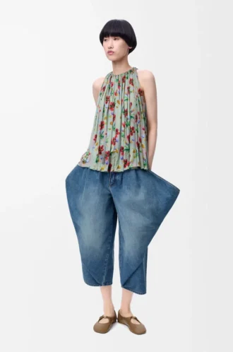 Haut dos nu en viscose vert/rouge