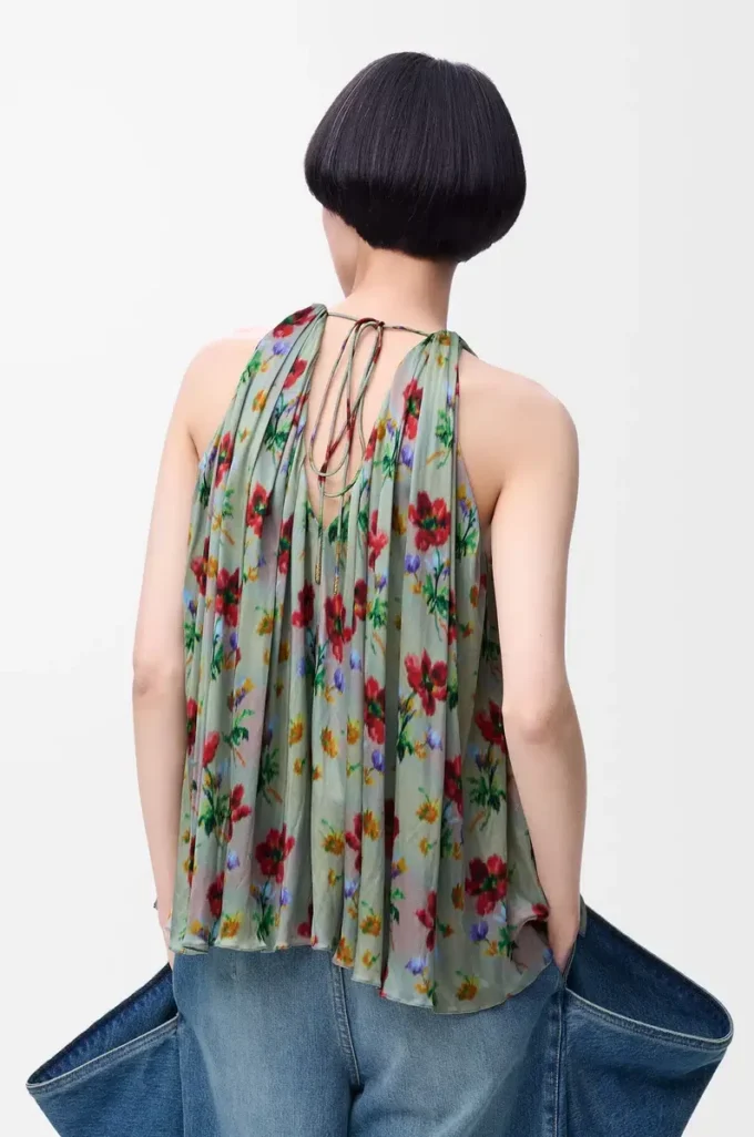 Haut dos nu en viscose vert/rouge Haut dos nu en viscose vert/rouge
