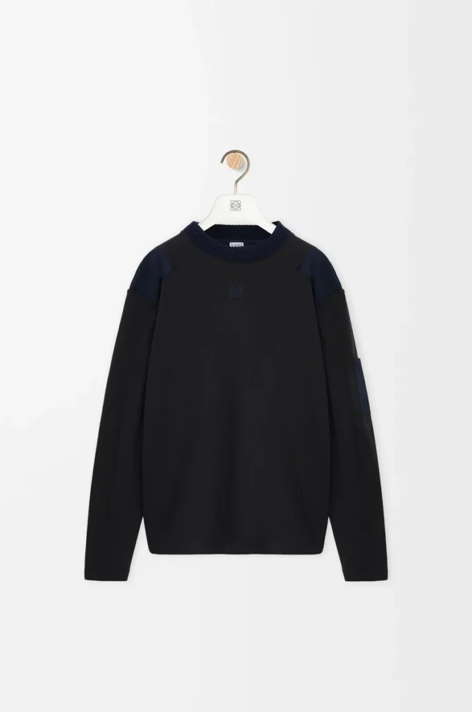 Haut à manches longues en coton mélangé Anthracite/Bleu marine foncé