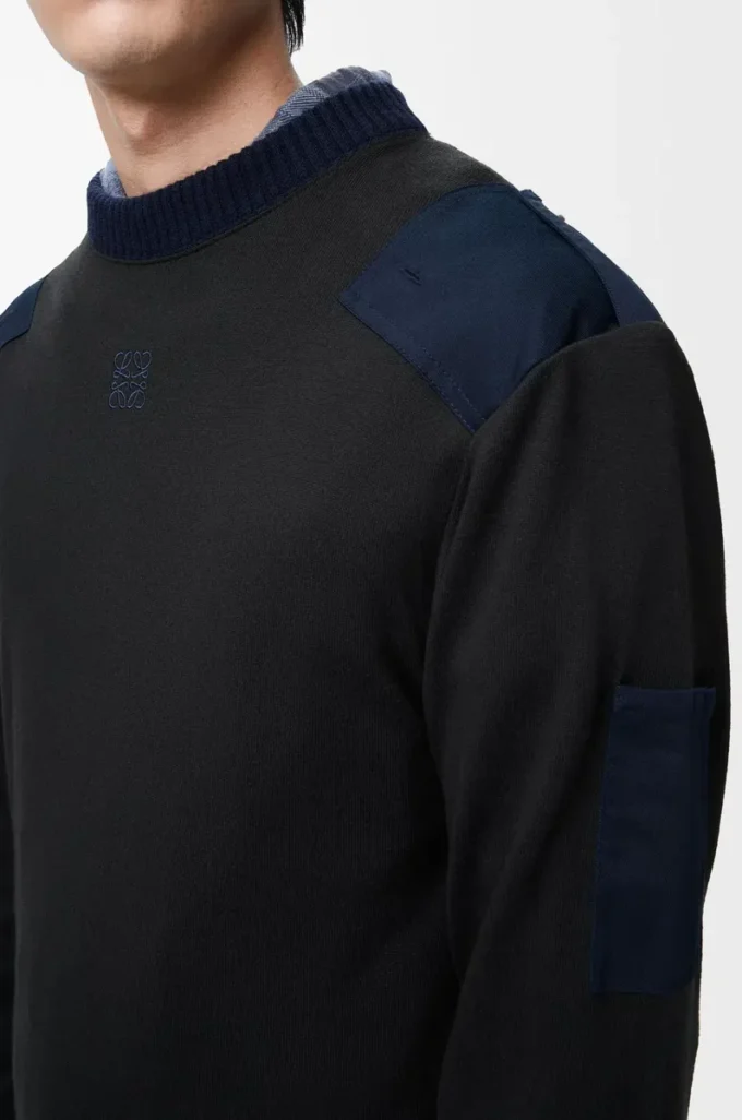 Haut à manches longues en coton mélangé Anthracite/Bleu marine foncé