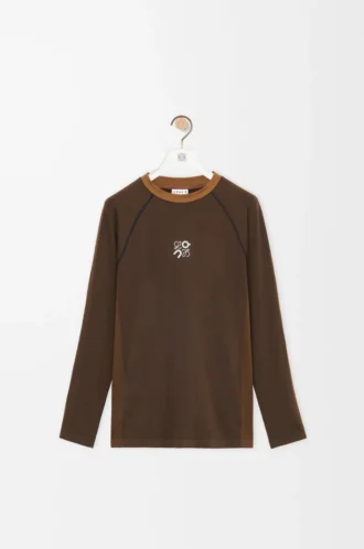 Haut à manches longues en jersey technique couleur caramel