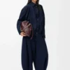 Chemise drapée en denim indigo foncé