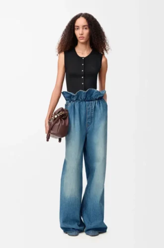 Jean flamenco en denim bleu denim