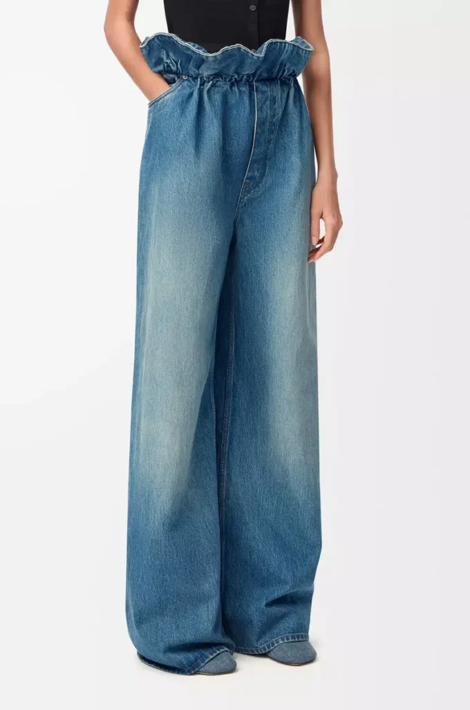 Jean flamenco en denim bleu denim