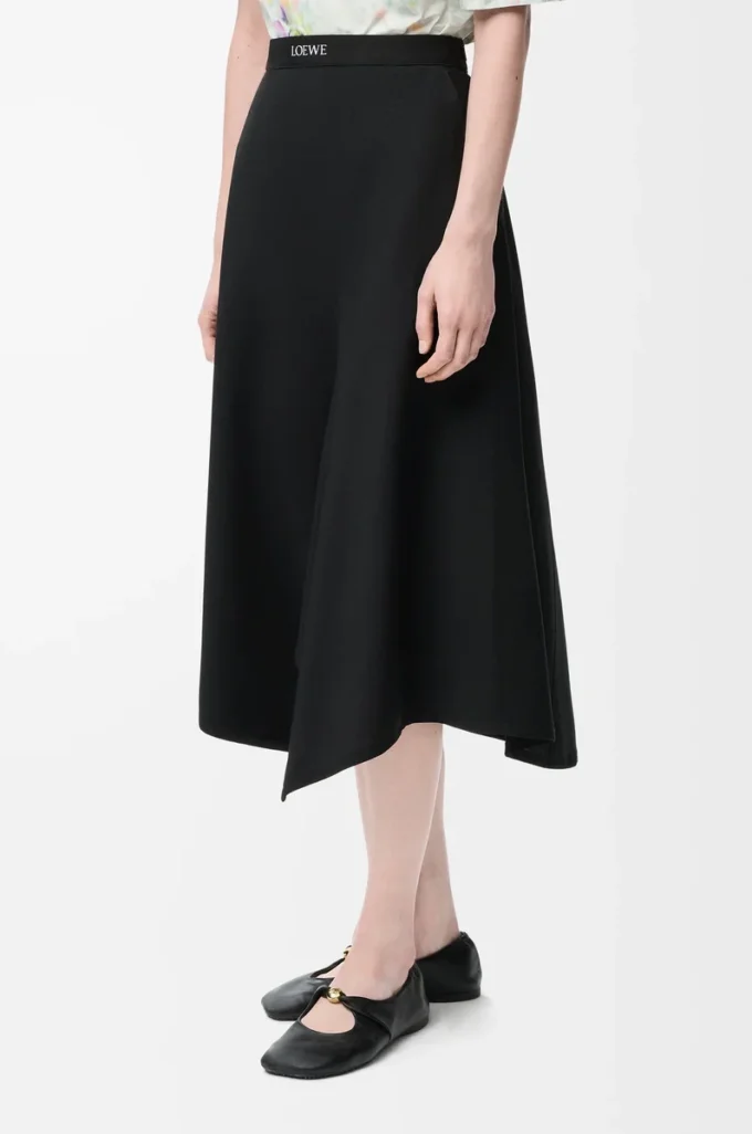 Jupe asymétrique en laine Noir