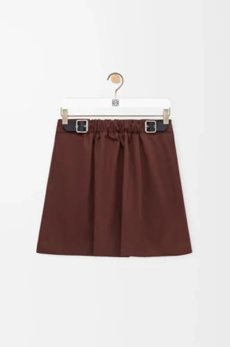 Jupe ceinturée en coton et soie Café