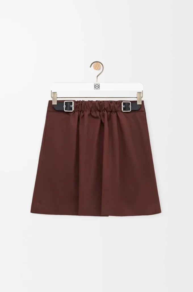 Jupe ceinturée en coton et soie Café