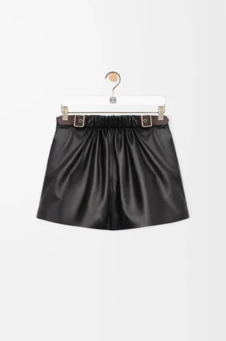 Jupe ceinturée en cuir d&rsquo;agneau nappa Noir