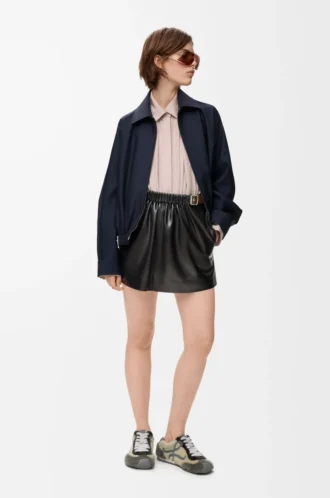 Jupe ceinturée en cuir d&rsquo;agneau nappa Noir
