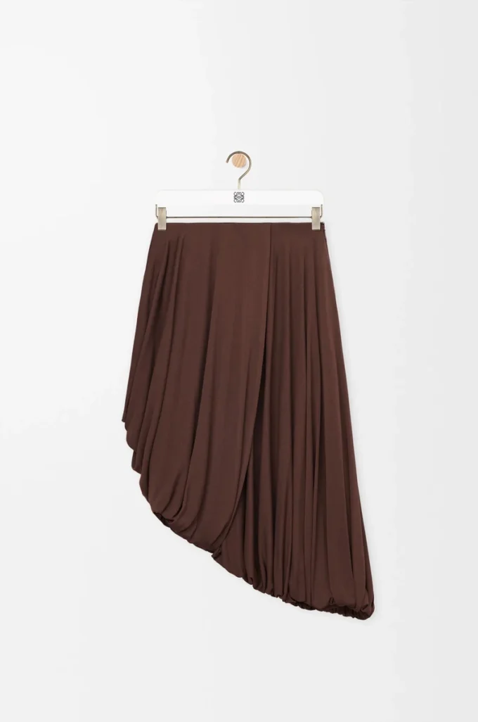 Jupe drapée en viscose, couleur café