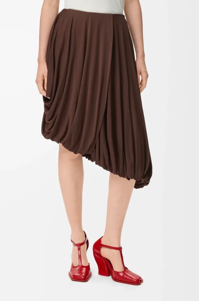 Jupe drapée en viscose, couleur café