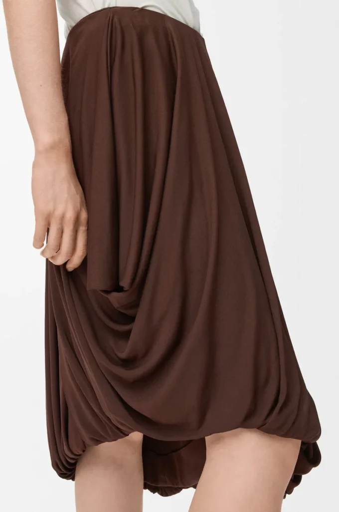 Jupe drapée en viscose, couleur café