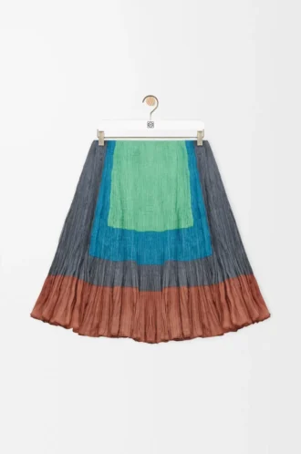 Jupe en mélange de soie Caramel/Vert vif
