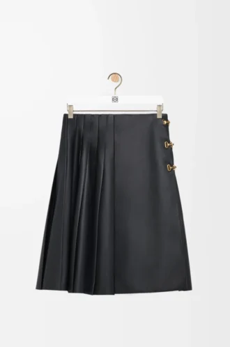 Jupe plissée en cuir d&rsquo;agneau nappa Noir