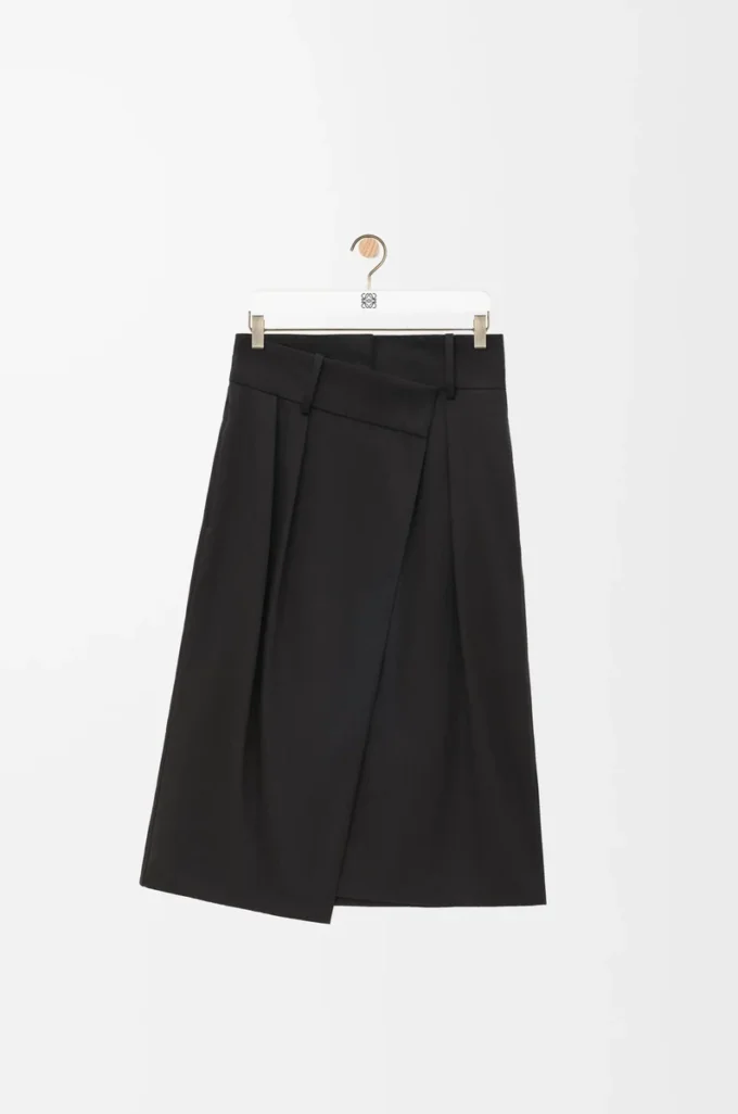 Jupe portefeuille en coton et soie Noir