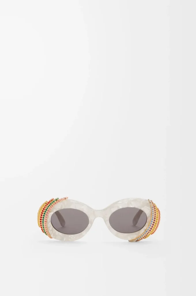 Lunettes de soleil ovales Pavé Gris perle/Blanc