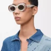 Lunettes de soleil ovales Pavé Gris perle/Blanc