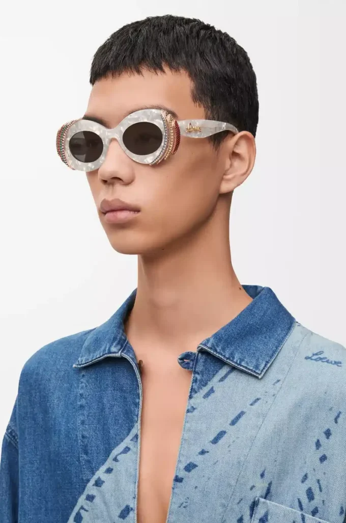 Lunettes de soleil ovales Pavé Gris perle/Blanc