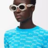 Lunettes de soleil ovales Pavé Gris perle/Blanc