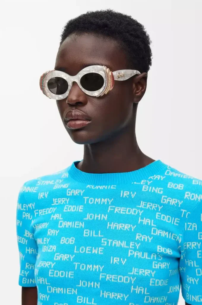 Lunettes de soleil ovales Pavé Gris perle/Blanc