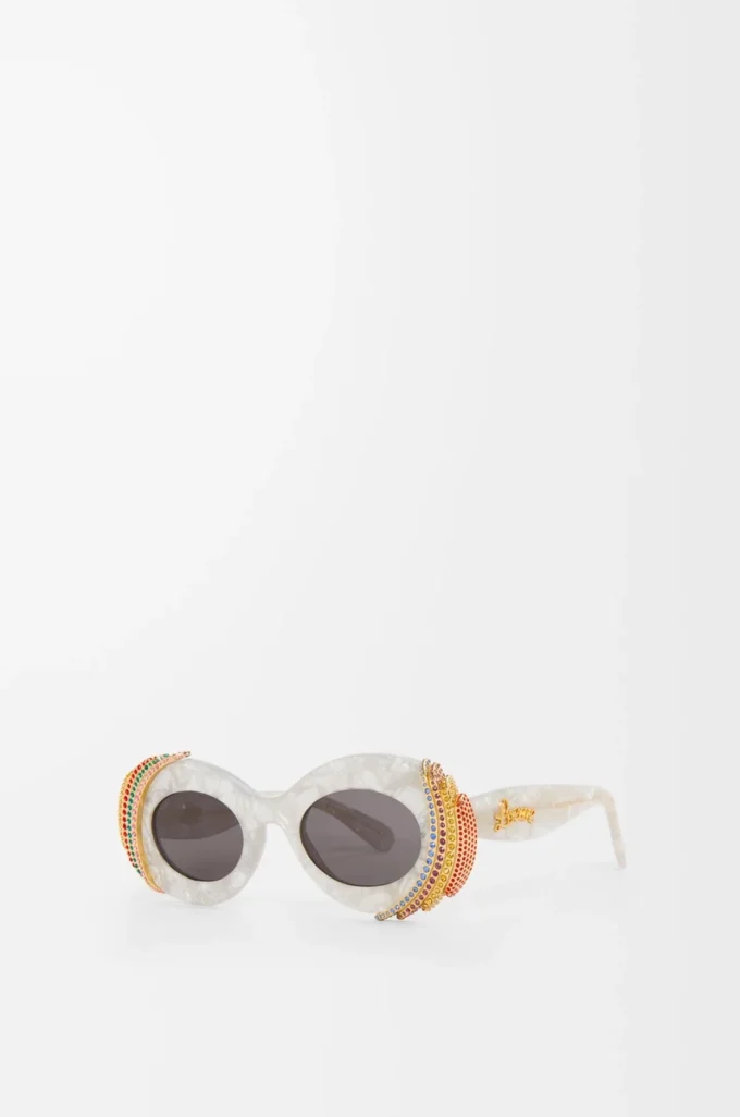 Lunettes de soleil ovales Pavé Gris perle/Blanc
