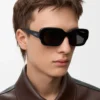 Lunettes de soleil rectangulaires fines Noir