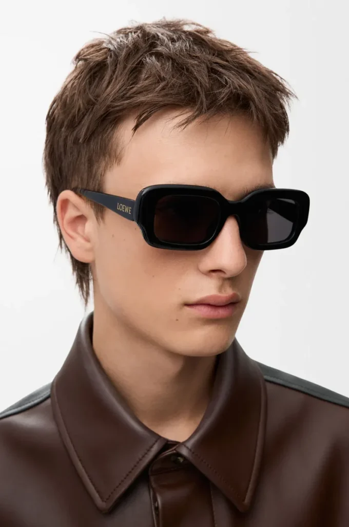 Lunettes de soleil rectangulaires fines Noir