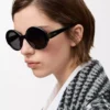 Lunettes de soleil rondes fines Noir