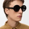 Lunettes de soleil rondes fines Noir