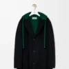 Manteau à capuche en laine et cachemire noir/vert Manteau à capuche en laine et cachemire noir/vert