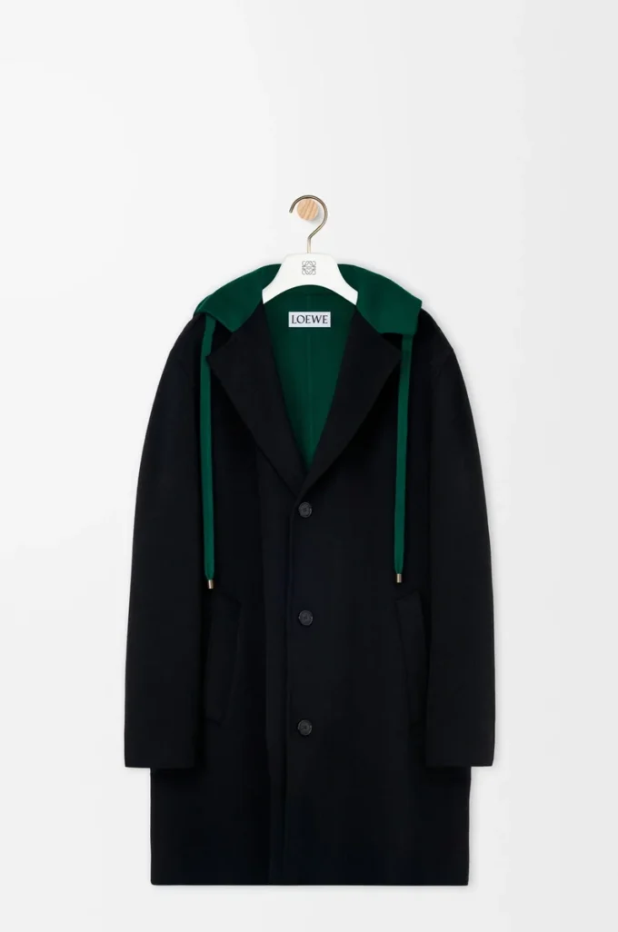 Manteau à capuche en laine et cachemire noir/vert Manteau à capuche en laine et cachemire noir/vert