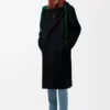 Manteau à capuche en laine et cachemire noir/vert Manteau à capuche en laine et cachemire noir/vert