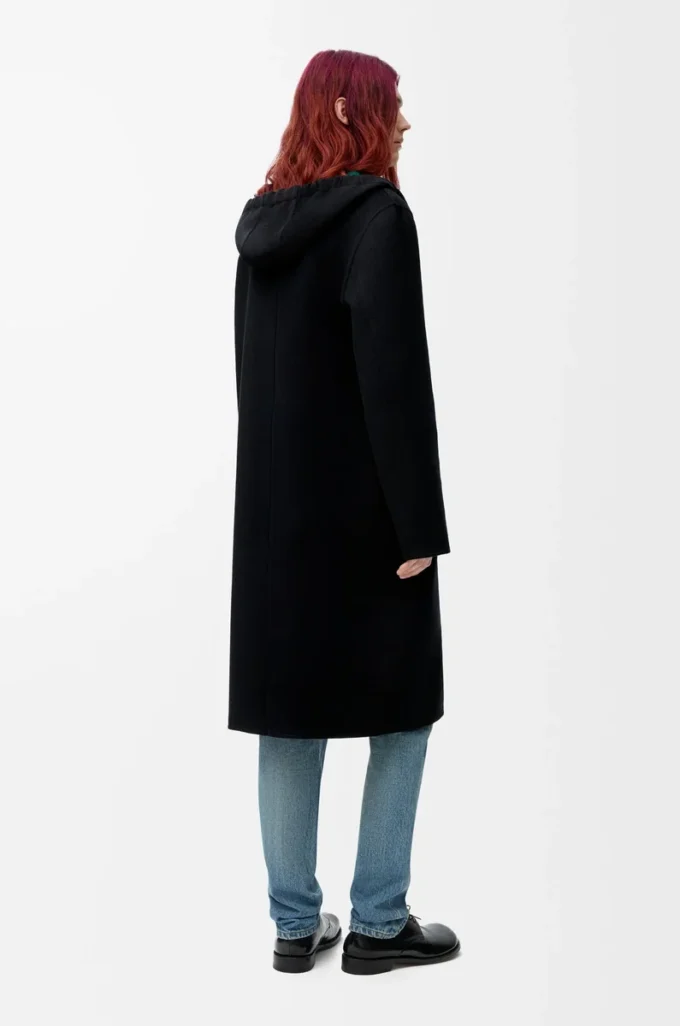 Manteau à capuche en laine et cachemire noir/vert Manteau à capuche en laine et cachemire noir/vert