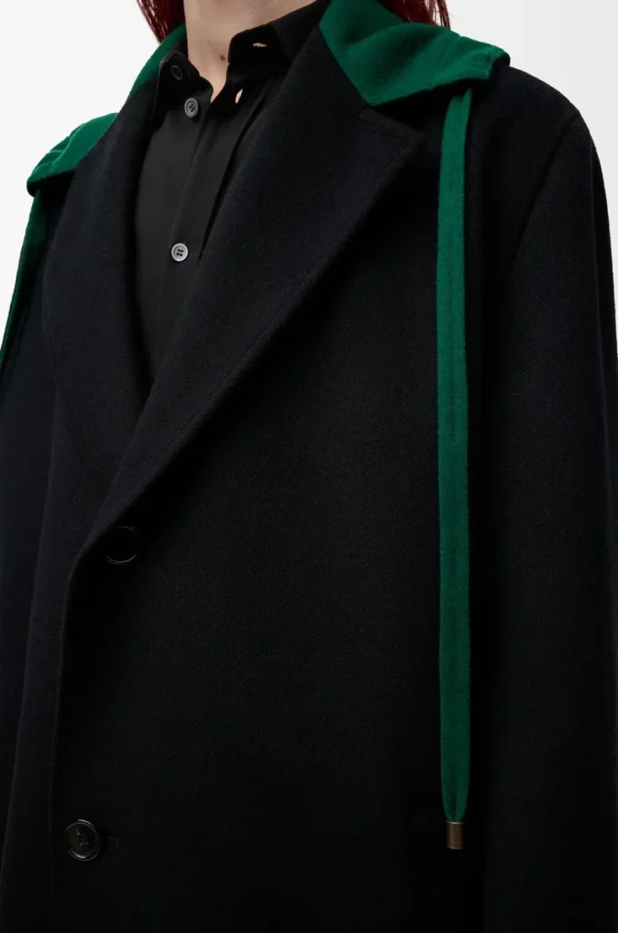 Manteau à capuche en laine et cachemire noir/vert Manteau à capuche en laine et cachemire noir/vert