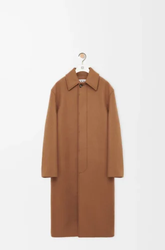 Manteau ceinturé en laine Camel/Marron