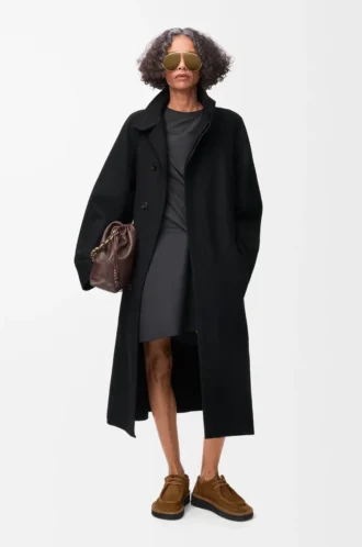Manteau ceinturé en laine et cachemire Noir