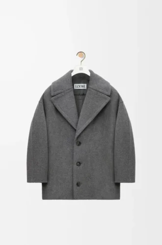 Manteau court en laine gris chiné