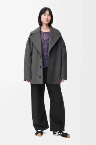 Manteau court en laine gris chiné