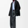 Manteau court en laine Noir