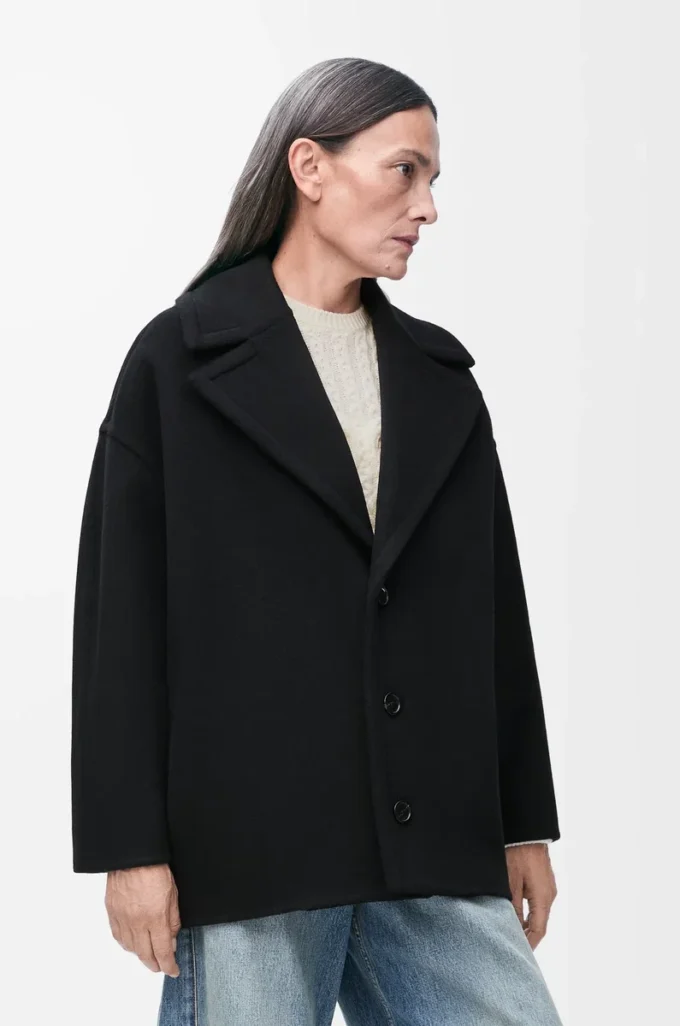 Manteau court en laine Noir