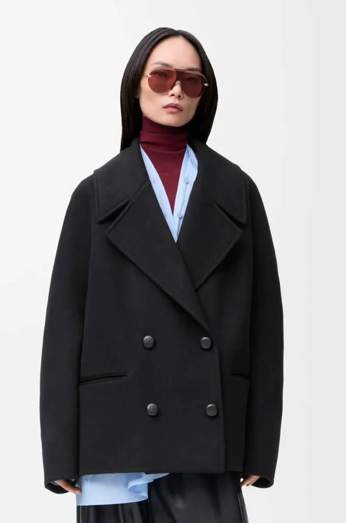 Manteau court en laine Noir