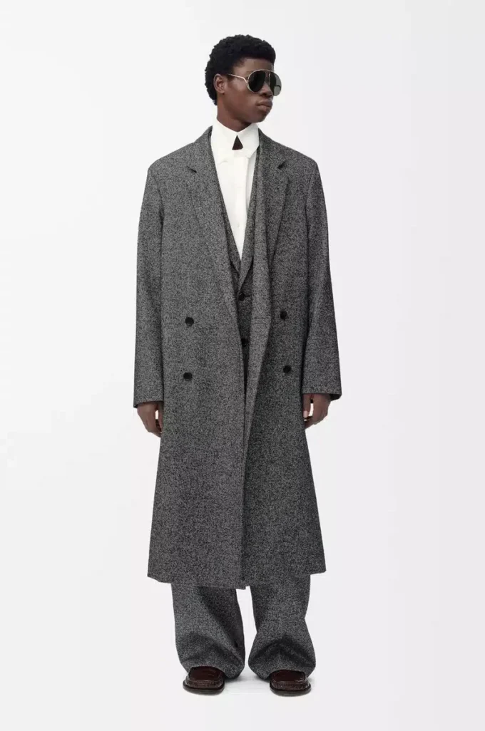 Manteau croisé en laine mélangée Noir/Blanc Manteau croisé en laine mélangée Noir/Blanc