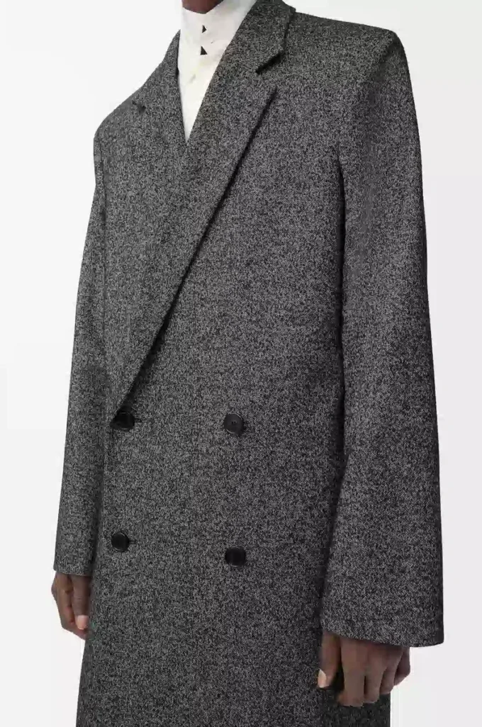 Manteau croisé en laine mélangée Noir/Blanc Manteau croisé en laine mélangée Noir/Blanc