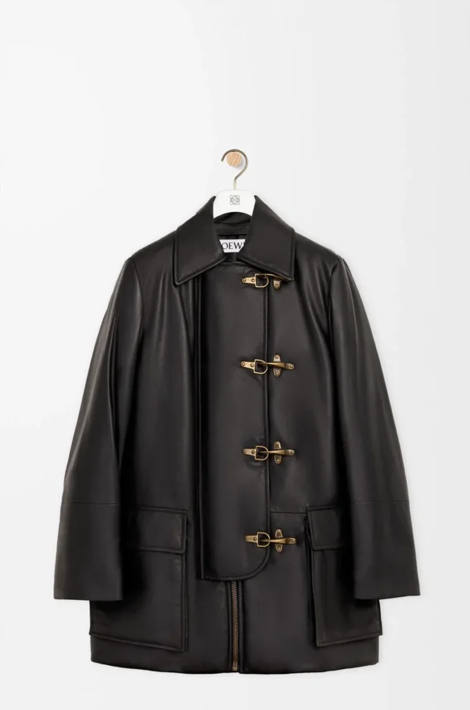 Manteau en cuir d&rsquo;agneau nappa Noir