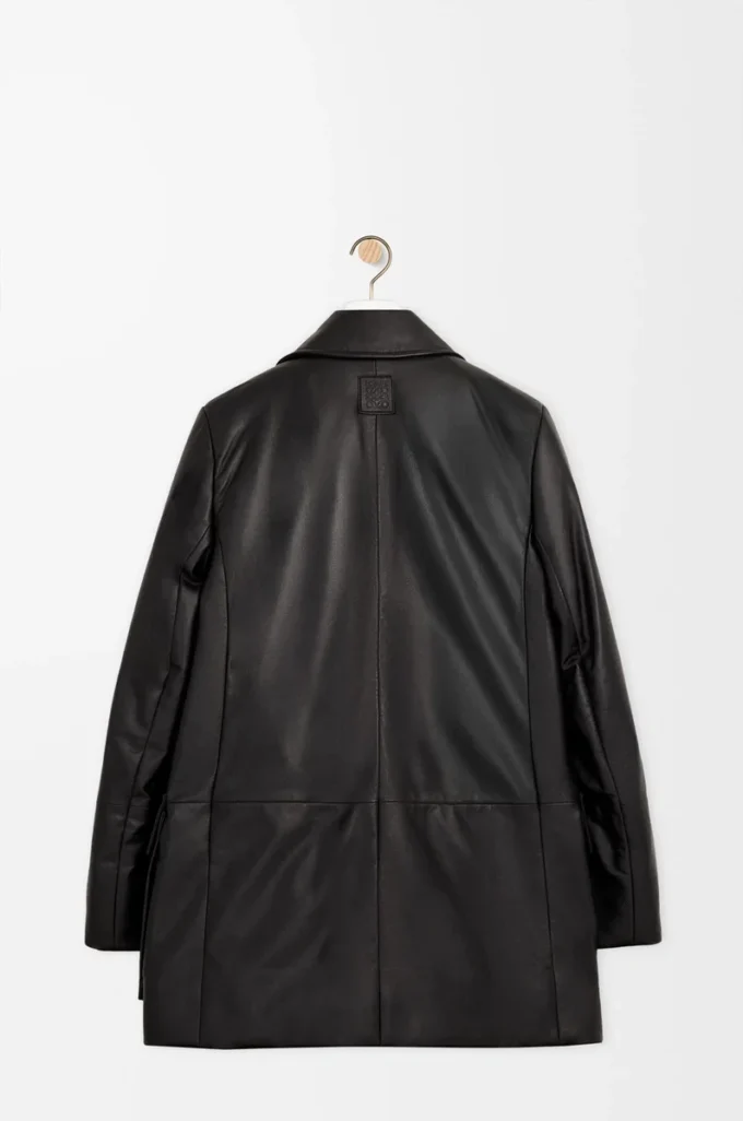 Manteau en cuir d&rsquo;agneau nappa Noir