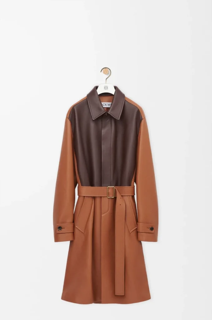 Manteau en cuir d&rsquo;agneau nappa Tan
