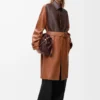 Manteau en cuir d&rsquo;agneau nappa Tan