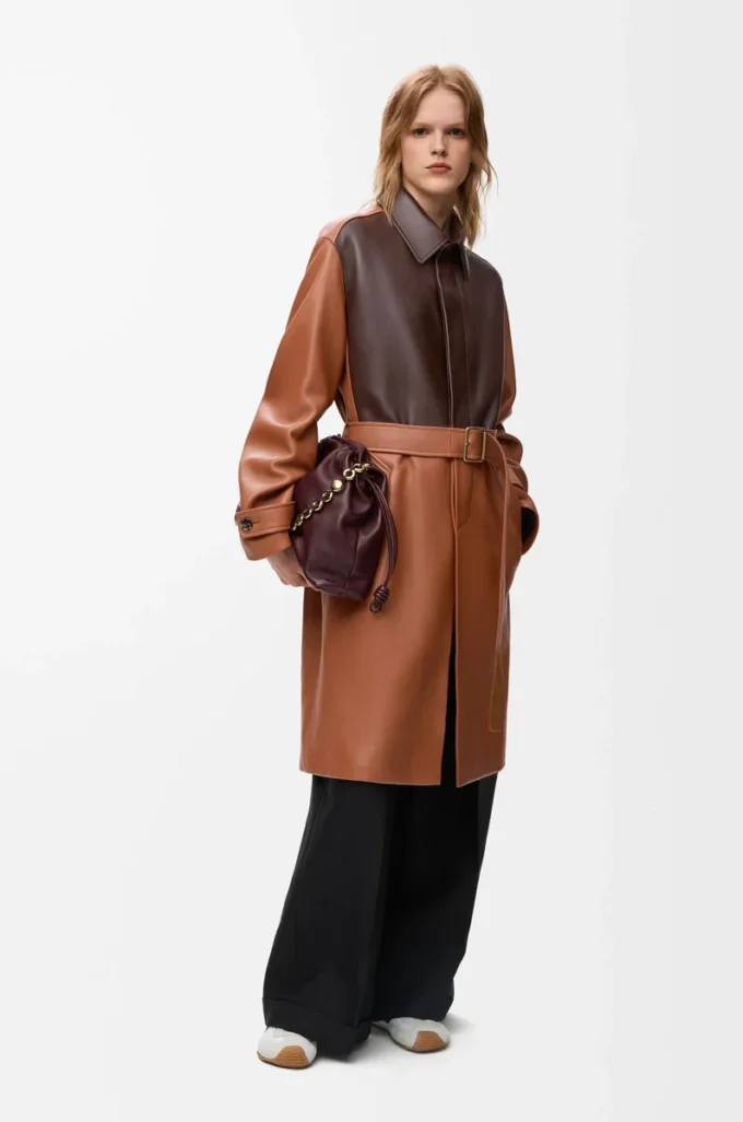 Manteau en cuir d&rsquo;agneau nappa Tan