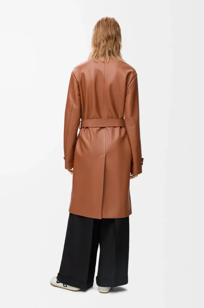 Manteau en cuir d&rsquo;agneau nappa Tan