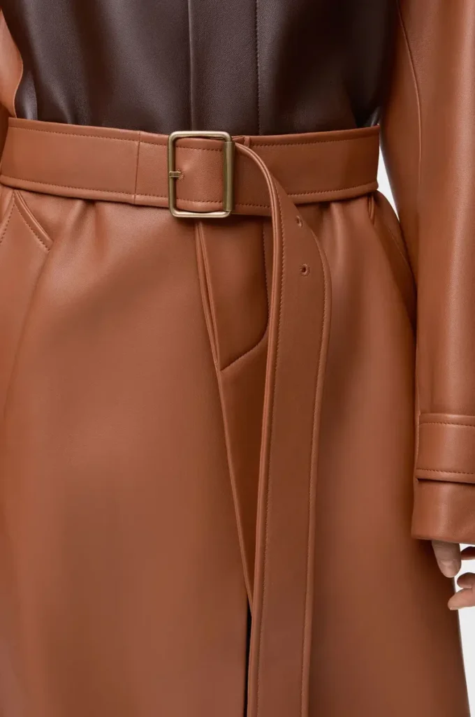 Manteau en cuir d&rsquo;agneau nappa Tan